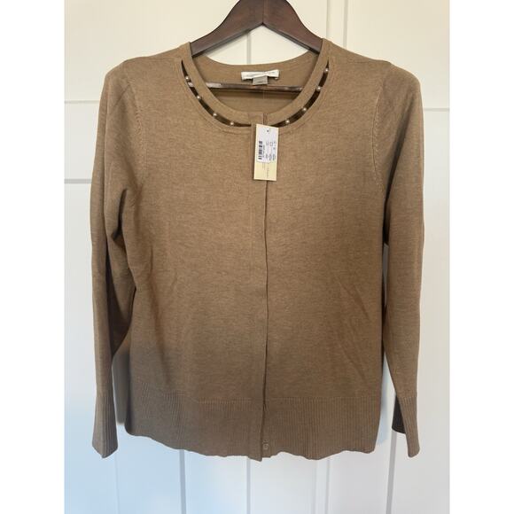 Christopher & Banks Women'sCardigan Camel Tan Pearl Neck NWT Medium - Picture 1 of 9